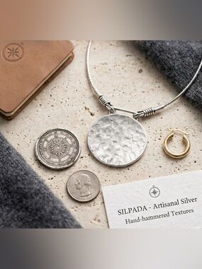Silpada Sterling Silver Hammered Disc Necklace | Retired Modernist Statement